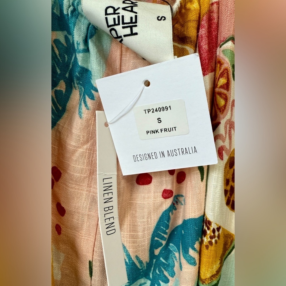 PAPER HEART Linen Blend “Pink Fruit” Maxi Dress - Picture 3 of 5